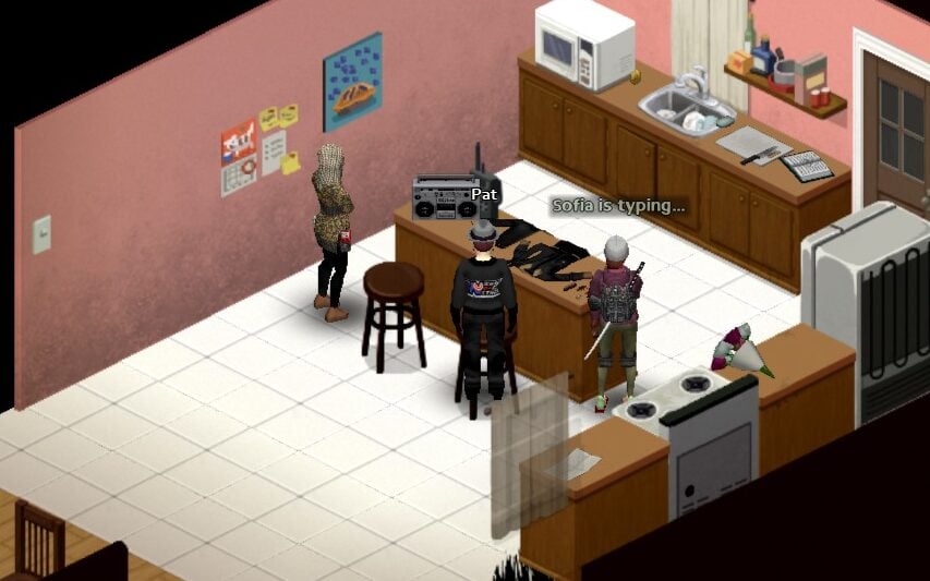 Pat_Bren with the two others in their kitchen.