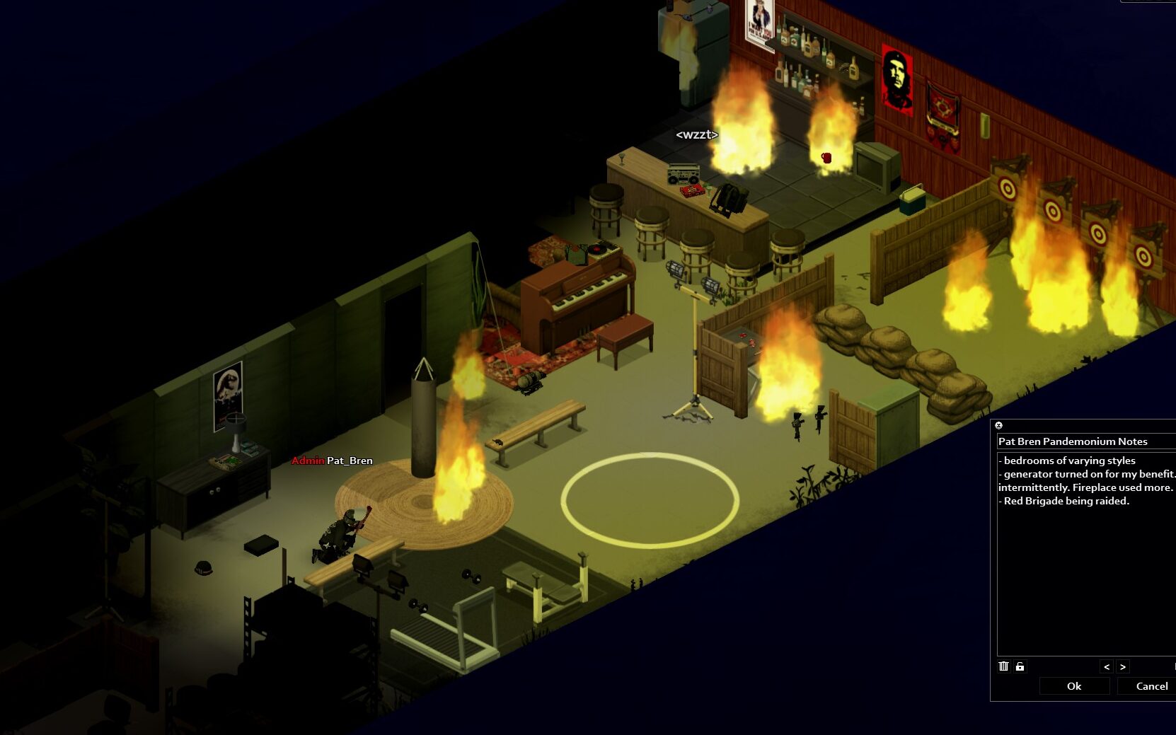 The Red Brigade base filled with fire.