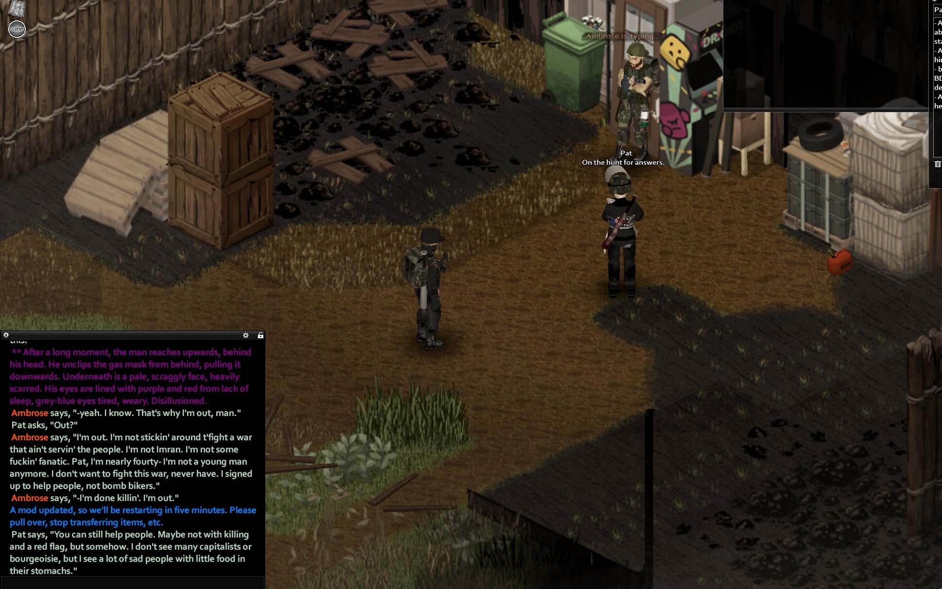 Ambrose leaning on a door at the Brigade's base.