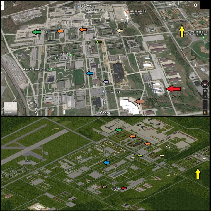Comparison of the Fort Knox map with a real map of Fort Knox.