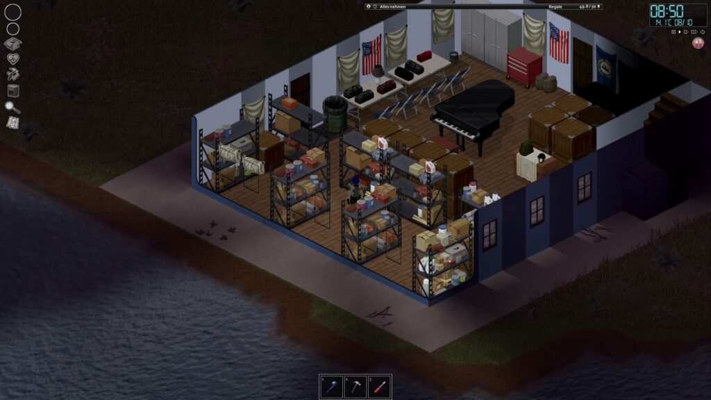 A compact base with shelves and a grand piano