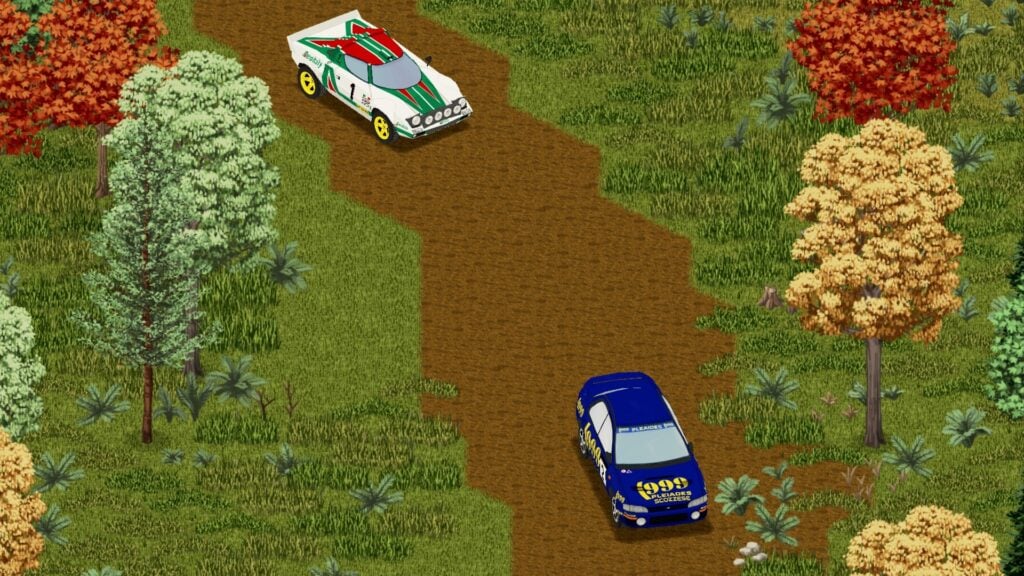 Two rally cars on a dirt road.