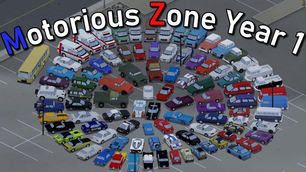 A picture of all the vehicles in the mod, arranged in a circle.