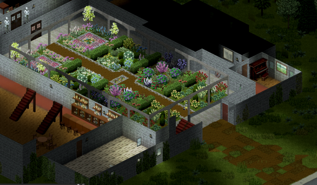 Well arranged shrubs in a courtyard.
