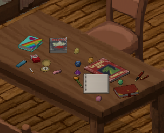 Various colourful items on a table