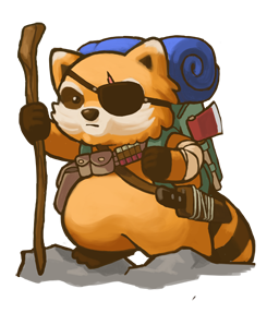 Spiffo dressed as a survivor.